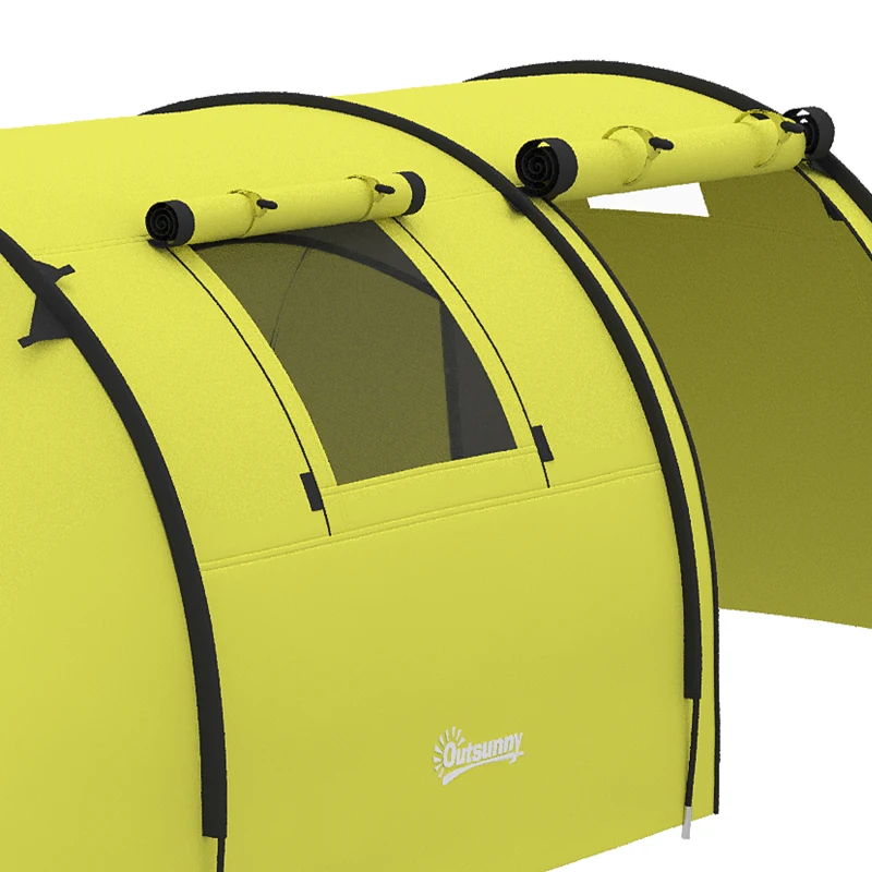 Outsunny 3-4 Person Camping Tent with 2 Rooms, 3000mm Waterproof Portable Family Tent with Carry Bag, Yellow