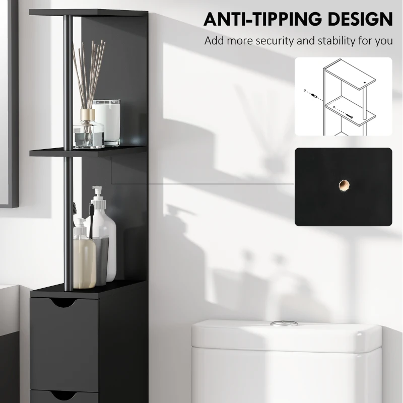 HOMCOM Tall Bathroom Storage Cabinet, Narrow Bathroom Cabinet with Drawers and Open Shelves for Small Spaces, Black