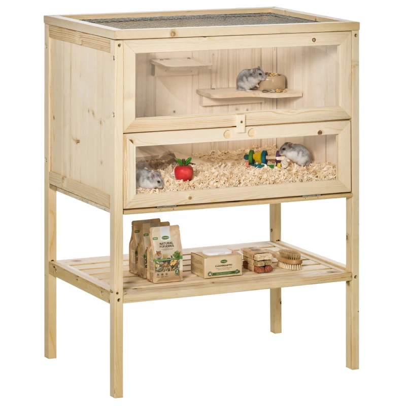 PawHut 3 Tier Fir Wood Hamster Cage Mouse Rats Small Animals Play House Exercise Activity Center
