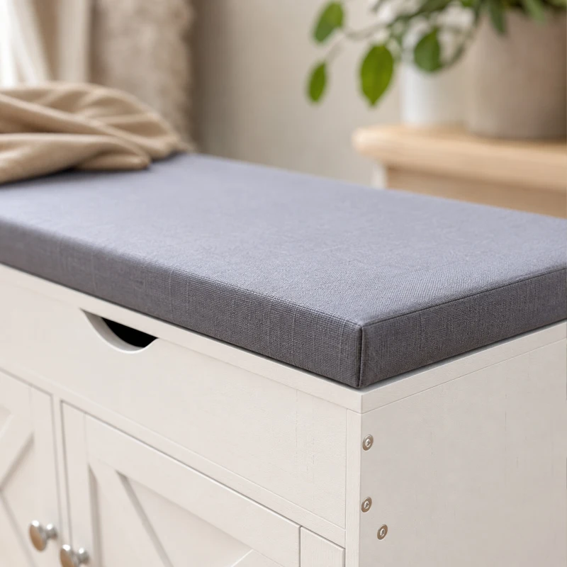 HOMCOM Shoe Bench with Cushion Shoe Storage Bench 3-Door Adjustable Shelves White