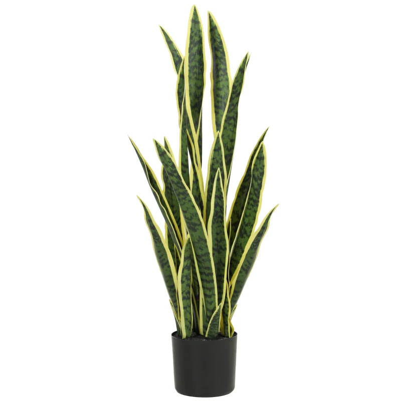 Outsunny Artificial Tree, 35.4" Artificial Snake Plant with 21 Leaves in Pot for Home, Office, and Living Room, Green