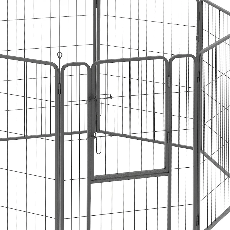 PawHut Large Dog Playpen Indoor Outdoor Foldable Pet Pen with Lockable Door and Ground Stakes for Large Dogs, Black