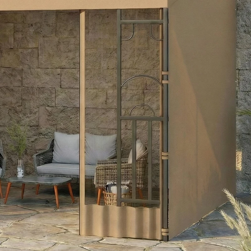 Outsunny 10' x 10' Wall Pergola with 2 Curtains and 2 Nettings UV Resistant Gazebo for Patio, Deck, Khaki