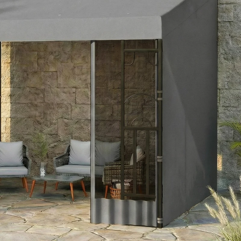 Outsunny 10' x 10' Wall Pergola with 2 Curtains and 2 Nettings UV Resistant Gazebo for Patio, Deck, Dark Grey