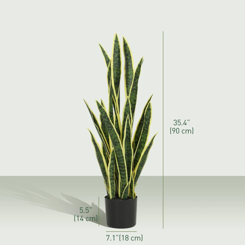 Outsunny Artificial Tree, 35.4" Artificial Snake Plant with 21 Leaves in Pot for Home, Office, and Living Room, Green