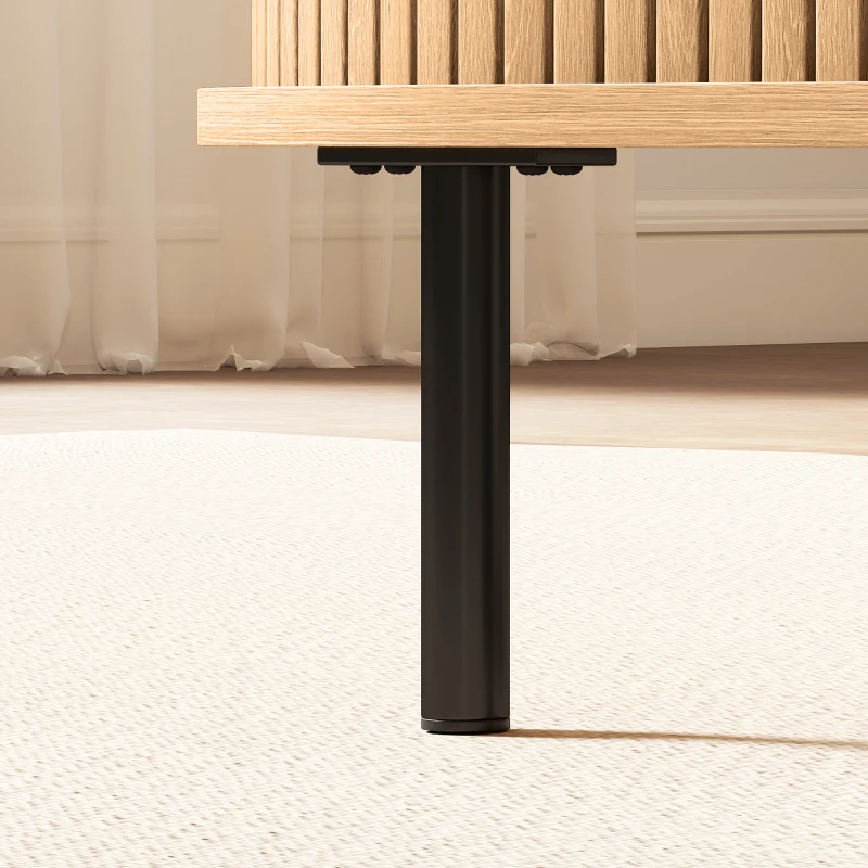 HOMCOM Coffee Table with Sliding Tambour Doors and Storage Center Table with Metal Legs, 39", Natural