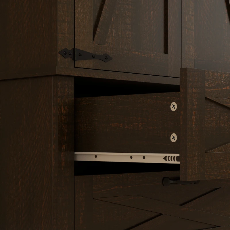 HOMCOM Farmhouse Kitchen Pantry Storage Cabinet, 64" Freestanding Kitchen Pantry Cabinet with Drawers, Distressed Dark Brown