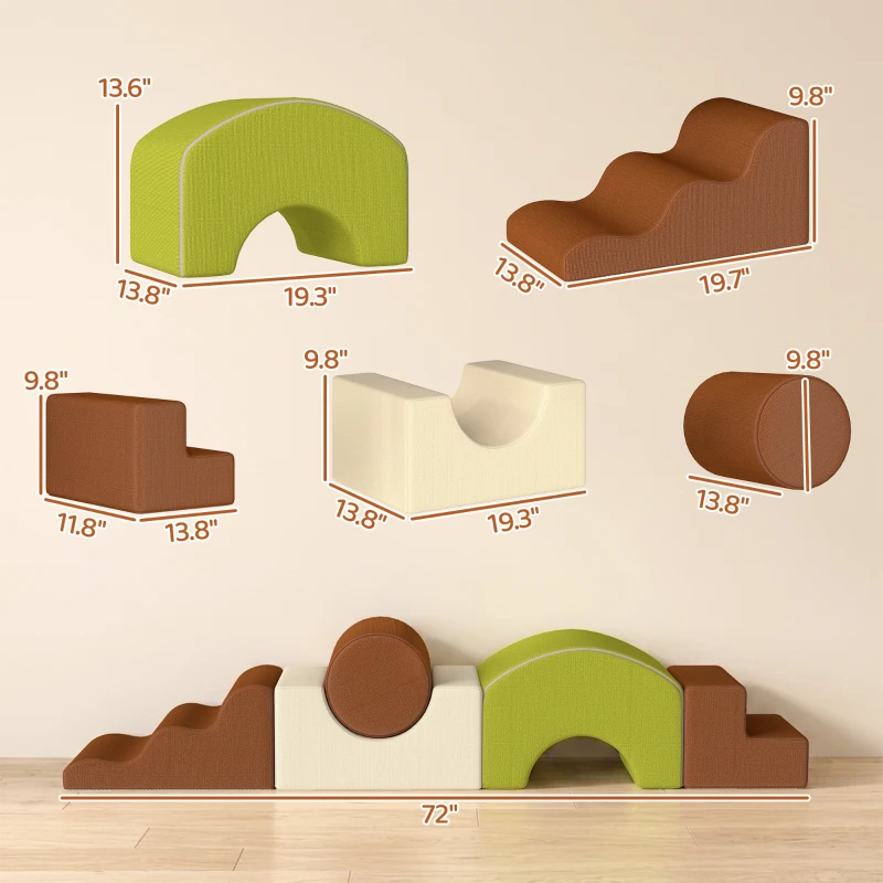 Qaba Toddlers Climbing Toys, 5 Pieces Foam Climbing Blocks with Non-Slip Bottom, Washable Cover for Crawling or Building