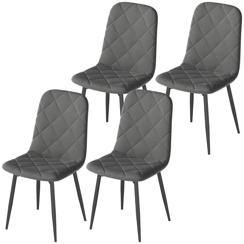 HOMCOM Dining Chairs Set of 4, Upholstered Dining Room Chairs with Steel Legs, Modern Kitchen Chair for Dining Room, Grey