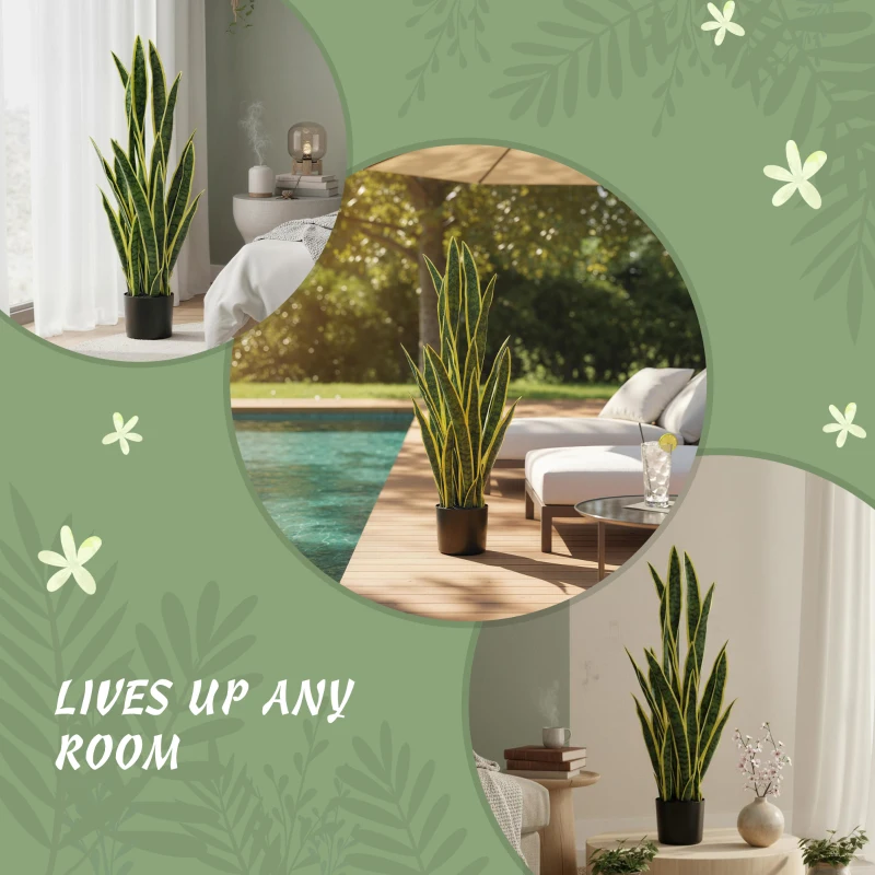 Outsunny Artificial Tree, 35.4" Artificial Snake Plant with 21 Leaves in Pot for Home, Office, and Living Room, Green