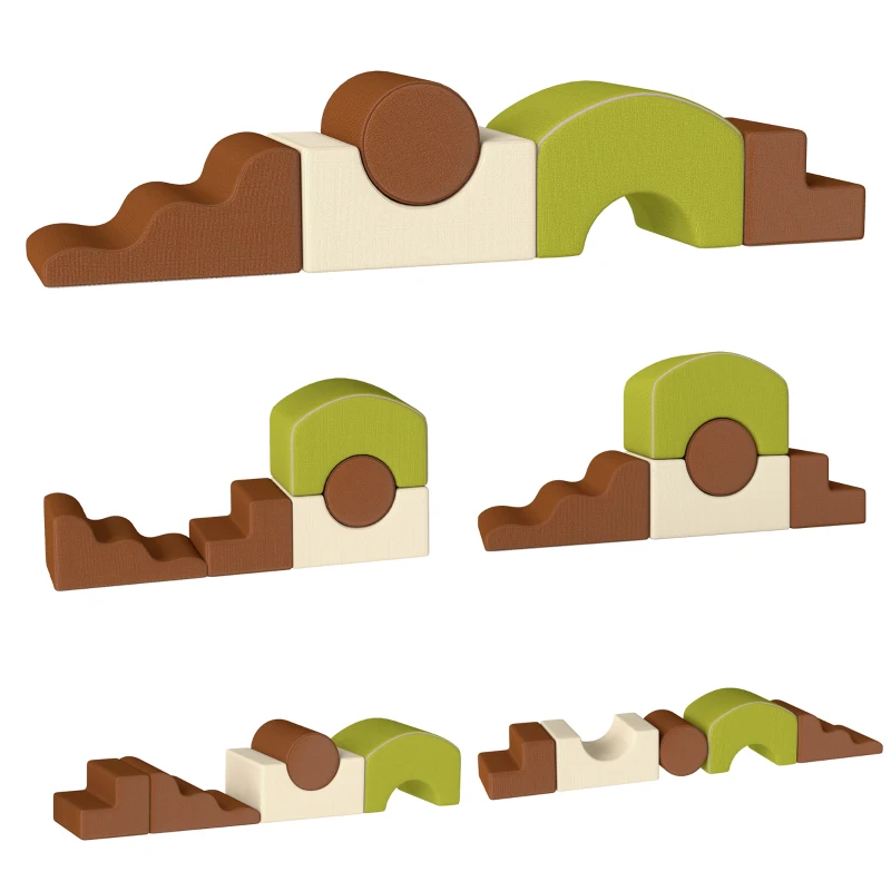 Qaba Toddlers Climbing Toys, 5 Pieces Foam Climbing Blocks with Non-Slip Bottom, Washable Cover for Crawling or Building