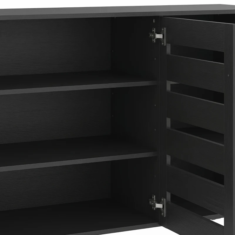 HOMCOM Shoe Cabinet with 3 Slatted Doors, 3-tier Shelving Rack Cabinet with Adjustable Shelves for 15 Pairs of Shoes, Black