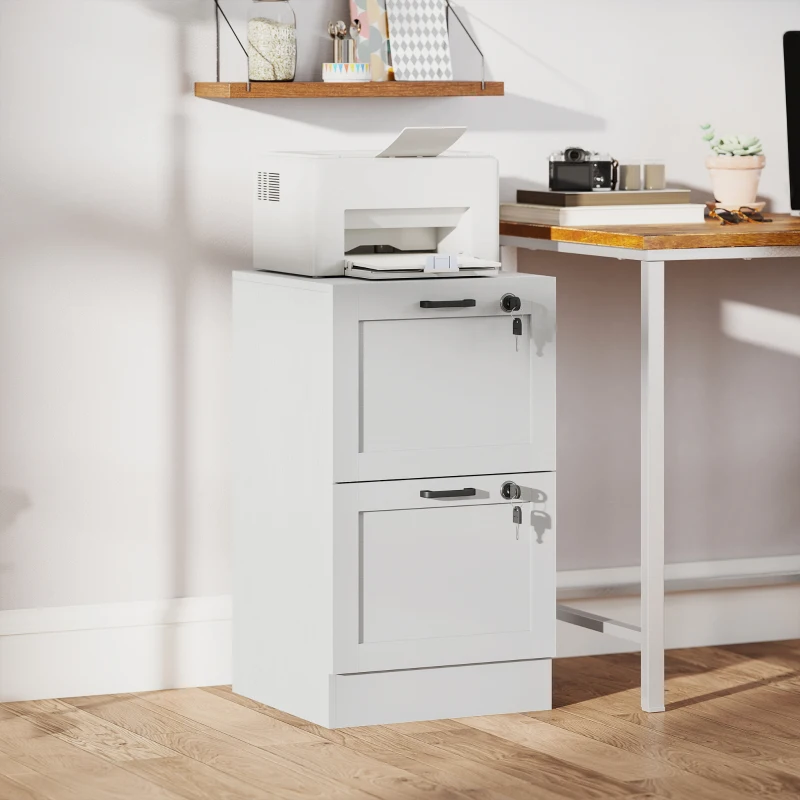 HOMCOM Vertical Filing Cabinet with 2 Drawers, Lock, File Cabinet for Home Office, A4 and Letter Size Files, White