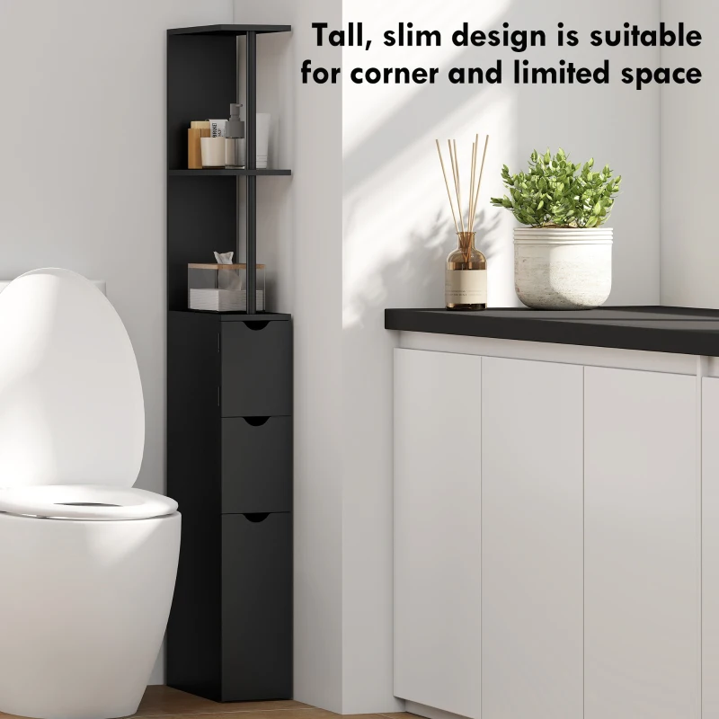 HOMCOM Tall Bathroom Storage Cabinet, Narrow Bathroom Cabinet with Drawers and Open Shelves for Small Spaces, Black