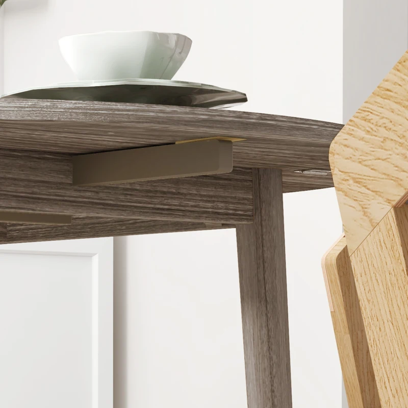 HOMCOM Folding Dining Table, Round Drop Leaf Kitchen Table for Small Spaces with Wood Legs, Distressed Grey