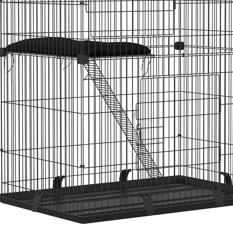 PawHut 2-Tier Cat Cage Indoor, Detachable Metal Wire Kennel with Hammock, Platform, Tray and Cushion for 1-2 Kittens