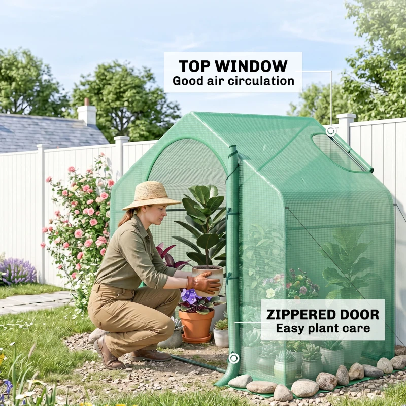 Outsunny 6' x 3' x 5' Portable Walk-in Greenhouse, PE Cover, Steel Frame Garden Hot House, Zipper Door, Top Vent for Flowers, Vegetables, Saplings, Tropical Plants, Green
