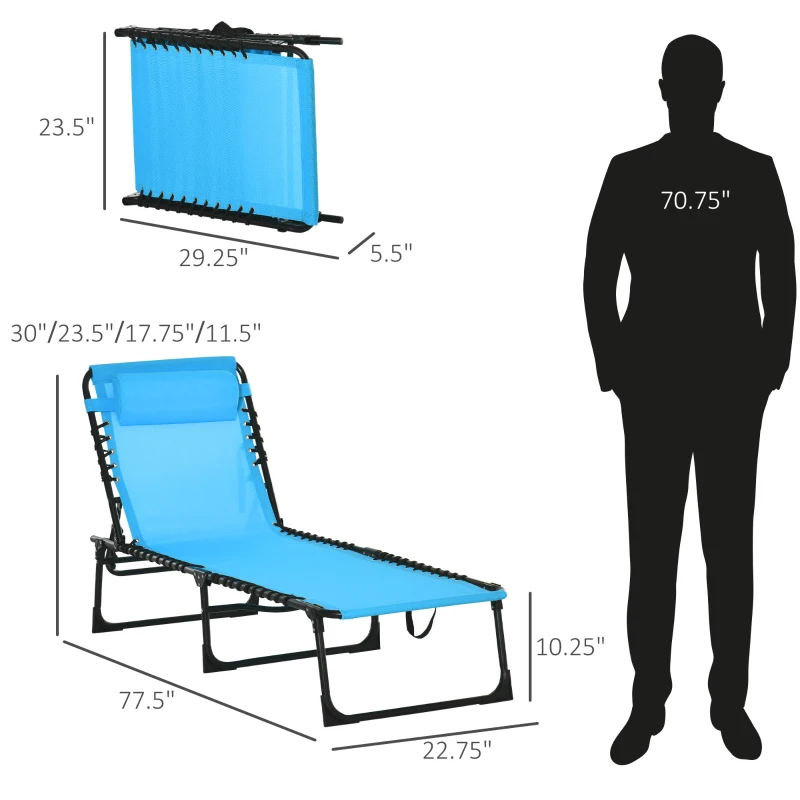 Outsunny Set of 2 Folding Chaise Lounge Chairs, Outdoor Sun Tanning Chairs with Reclining Back, Sky Blue
