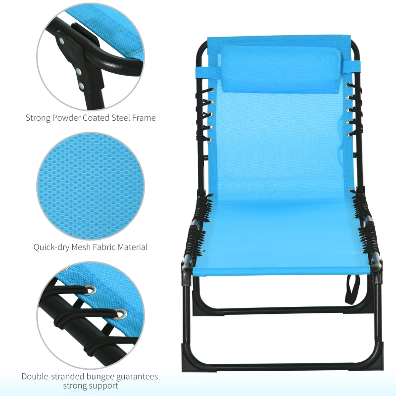 Outsunny Set of 2 Folding Chaise Lounge Chairs, Outdoor Sun Tanning Chairs with Reclining Back, Sky Blue