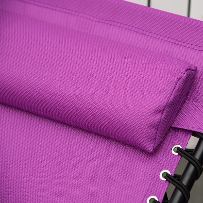 Outsunny Set of 2 Folding Chaise Lounge Chairs, Outdoor Sun Tanning Chairs with Reclining Back, Purple