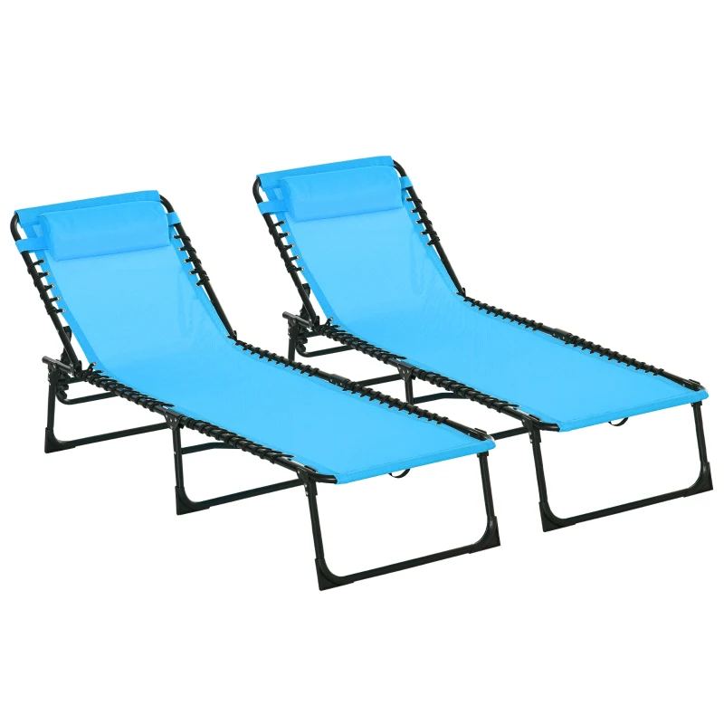Outsunny Set of 2 Folding Chaise Lounge Chairs, Outdoor Sun Tanning Chairs with Reclining Back, Sky Blue