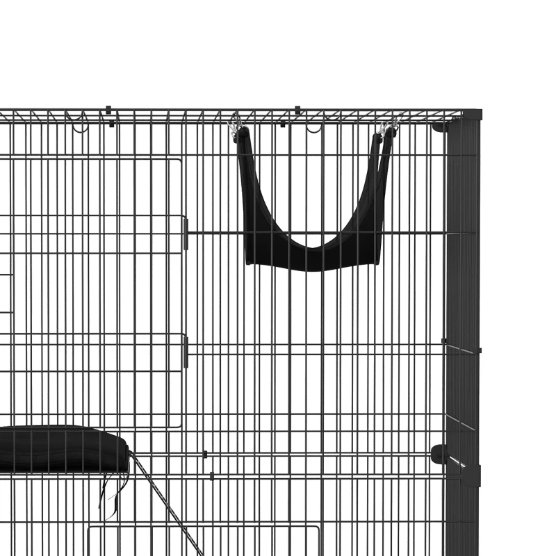 PawHut 2-Tier Cat Cage Indoor, Detachable Metal Wire Kennel with Hammock, Platform, Tray and Cushion for 1-2 Kittens