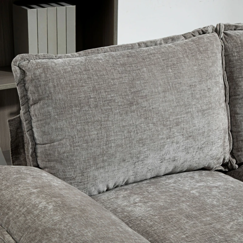 HOMCOM Sofa Couch with Chaise Lounge, Chenille L-shaped Couch with Double-layer Seat Cushion for Living Room, Grey