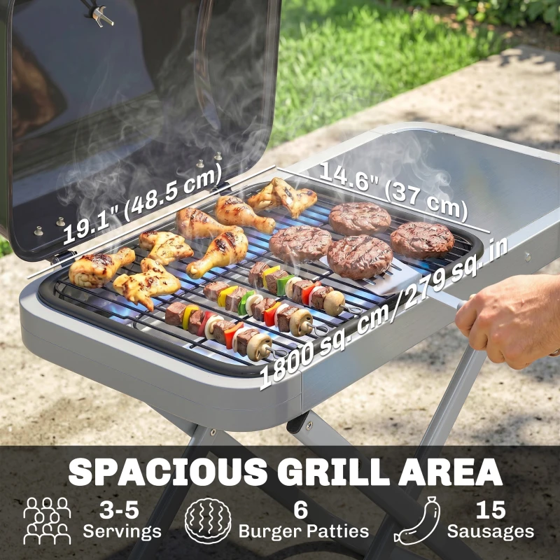 Outsunny Portable Propane Gas BBQ Grill with Foldable Cart, Wheels, 9500 BTU Gas Barbecue Grill with Piezo Ignition Burner, Black