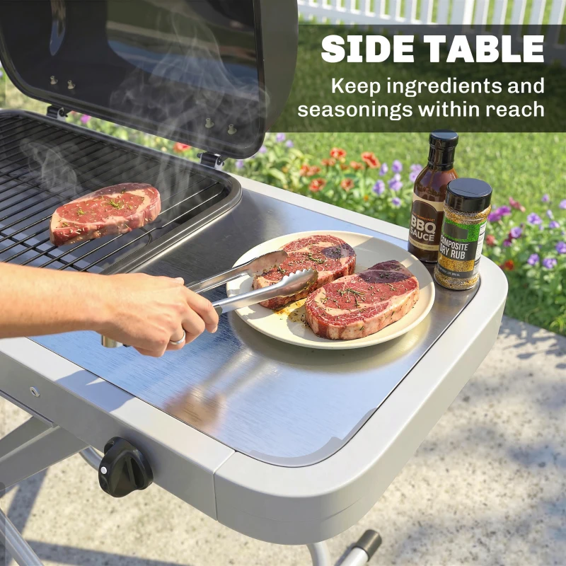 Outsunny Portable Propane Gas BBQ Grill with Foldable Cart, Wheels, 9500 BTU Gas Barbecue Grill with Piezo Ignition Burner, Black