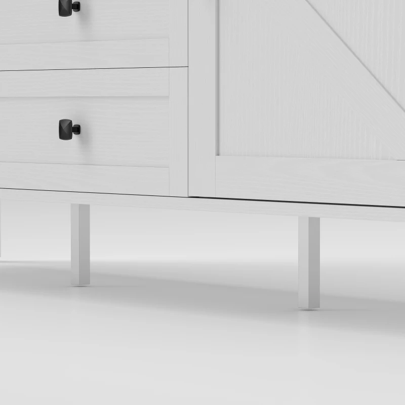 HOMCOM 59" Buffet Cabinet, Farmhouse Sideboard with Thick Top, 2 Barn Doors, 4 Drawers and 2 Adjustable Shelves, White