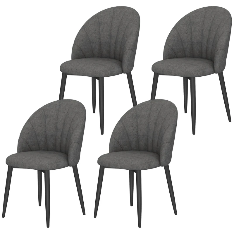HOMCOM Modern Dining Chairs Set of 4, Upholstered Dining Room Chairs with Metal Legs, Shell Backrest, Padded Seat, Dark Grey