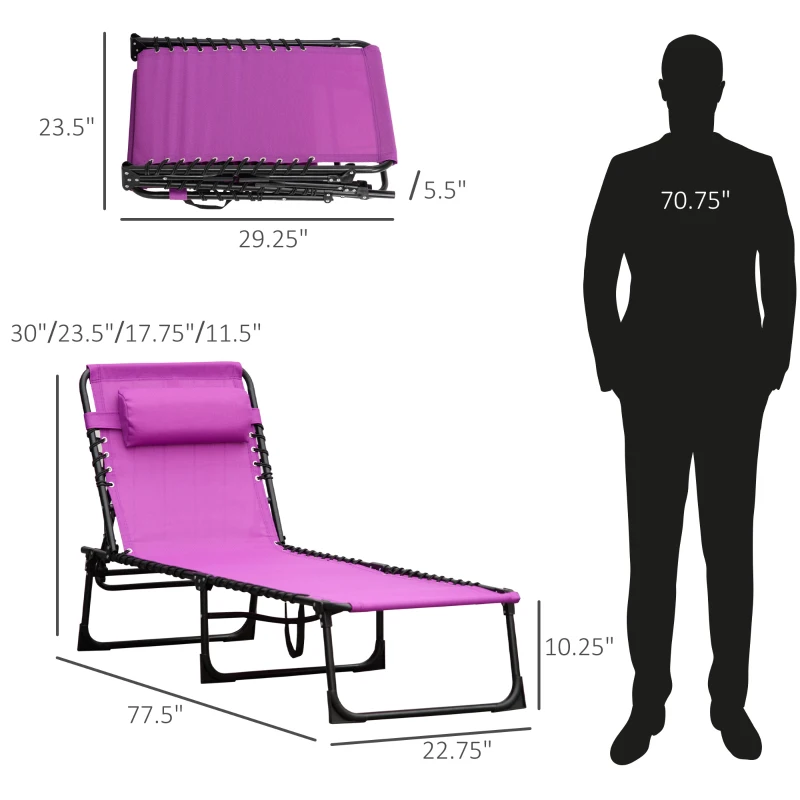 Outsunny Set of 2 Folding Chaise Lounge Chairs, Outdoor Sun Tanning Chairs with Reclining Back, Purple