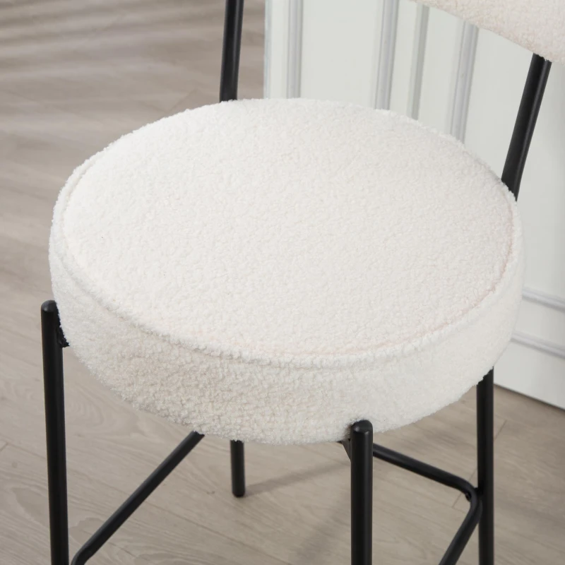 HOMCOM Set of 2 Barstools, Upholstered Bar Stools with Backrest, Footrest for Kitchen Island, Dining Room, Cream White
