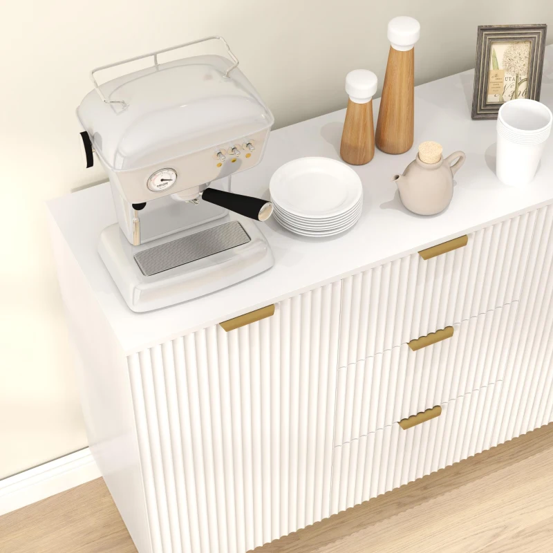 HOMCOM Modern Kitchen Storage Cabinet, Sideboard Buffet Cabinet w/ 3 Drawers and Adjustable Shelves for Kitchen Hallway, White