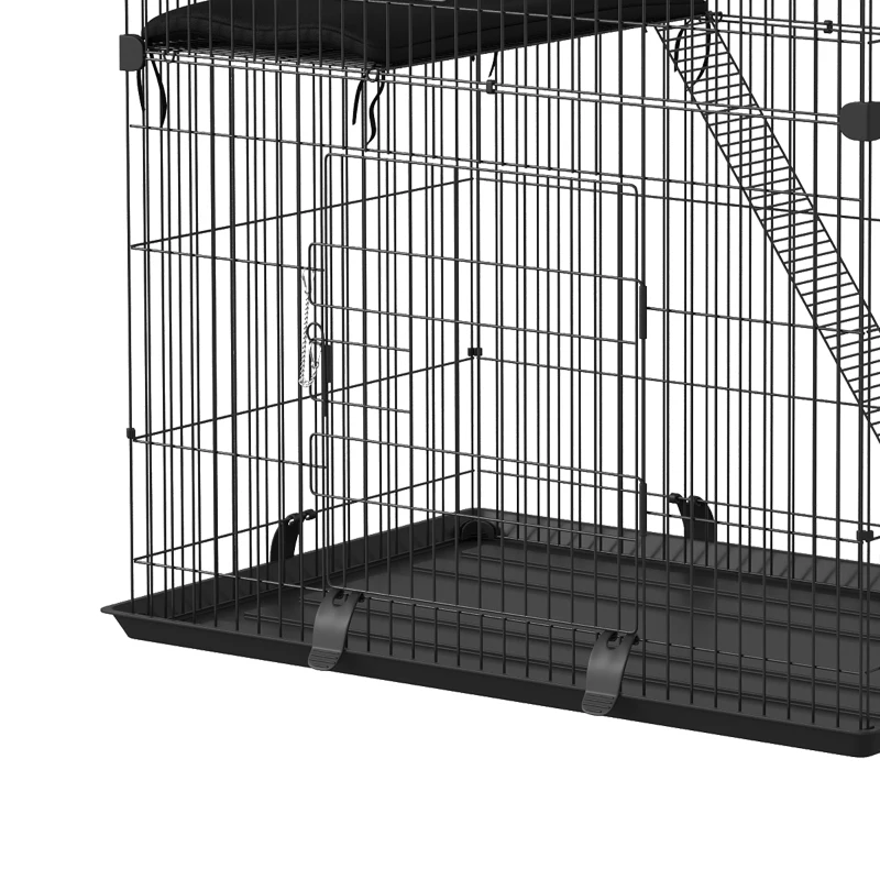 PawHut 2-Tier Cat Cage Indoor, Detachable Metal Wire Kennel with Hammock, Platform, Tray and Cushion for 1-2 Kittens