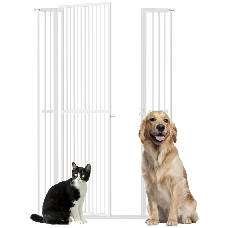 PawHut 59" Extra Tall Cat Gate, 30"-41" Pet Gate with 2.8" and 5.5" Extensions, for Doorway, Hallway, Stairway, White