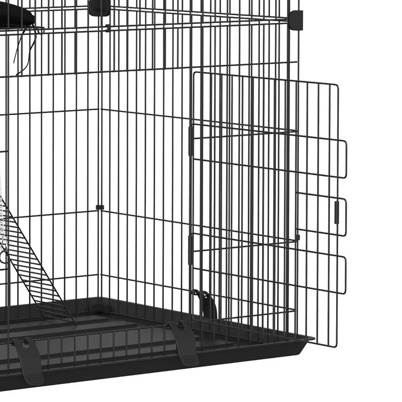 PawHut 2-Tier Cat Cage Indoor, Detachable Metal Wire Kennel with Hammock, Platform, Tray and Cushion for 1-2 Kittens