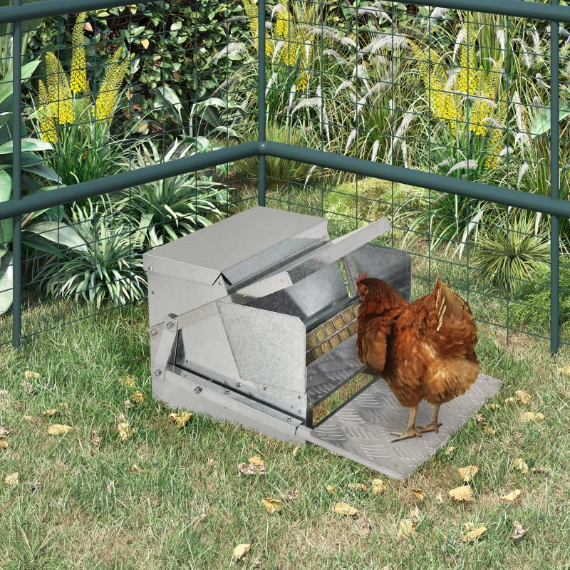 PawHut 25 lbs Capacity Automatic Chicken Poultry Feeder with a Galvanized Steel and Aluminium Build, Weatherproof Design