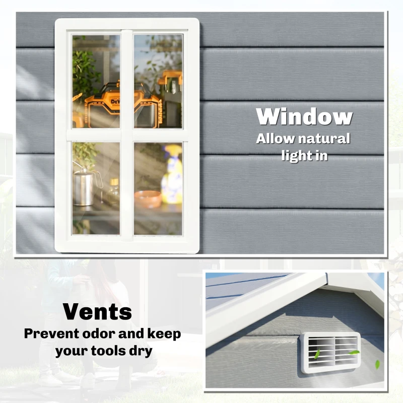 Outsunny 6x4.5FT Plastic Shed, Lockable Garden Tool Storage House with Double Doors and Vent, Grey