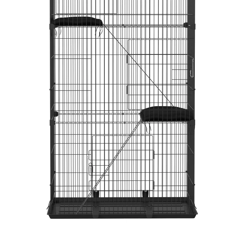 PawHut 3-Tier Cat Cage Indoor, Detachable Metal Wire Kennel withwith Hammock, Platform, Tray and Cushion for 1-2 Kittens