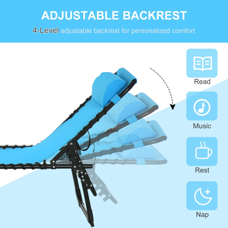 Outsunny Set of 2 Folding Chaise Lounge Chairs, Outdoor Sun Tanning Chairs with Reclining Back, Sky Blue
