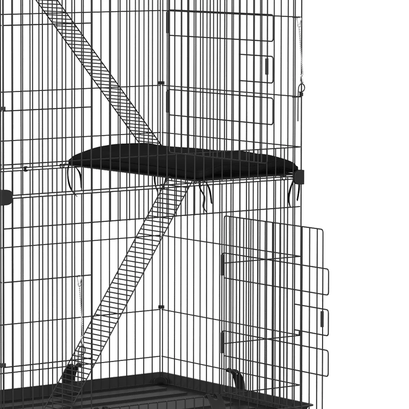 PawHut 3-Tier Cat Cage Indoor, Detachable Metal Wire Kennel withwith Hammock, Platform, Tray and Cushion for 1-2 Kittens
