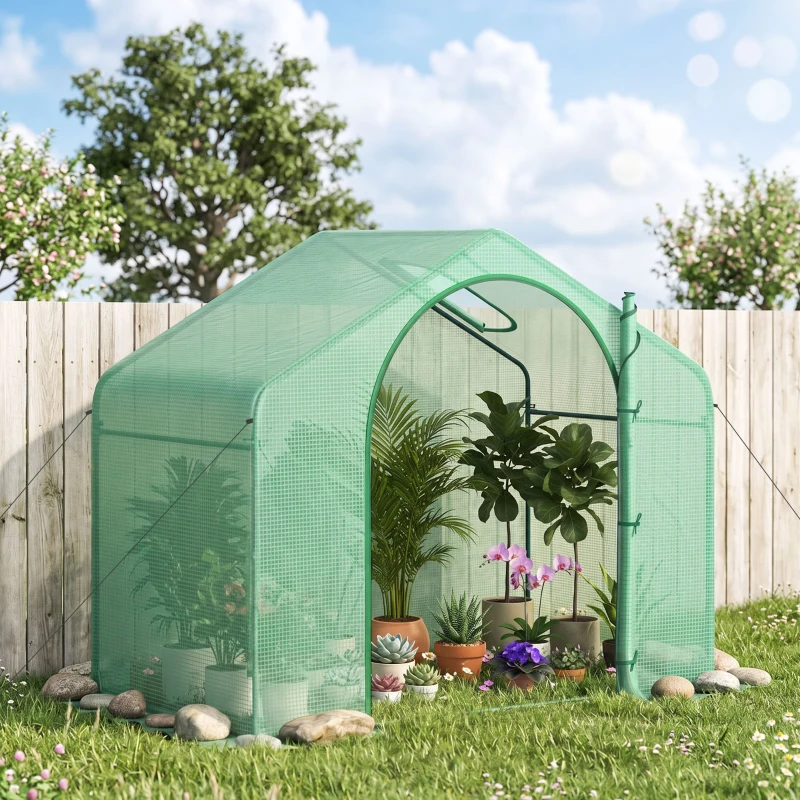 Outsunny 6' x 3' x 5' Portable Walk-in Greenhouse, PE Cover, Steel Frame Garden Hot House, Zipper Door, Top Vent for Flowers, Vegetables, Saplings, Tropical Plants, Green