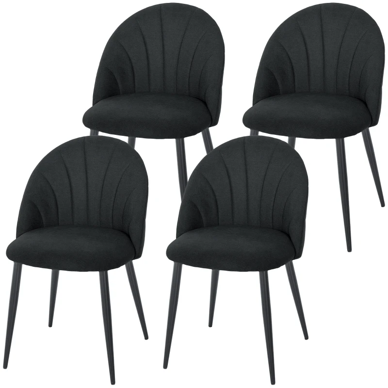 HOMCOM Modern Dining Chairs Set of 4, Upholstered Dining Room Chairs with Metal Legs, Shell Backrest, Padded Seat, Black