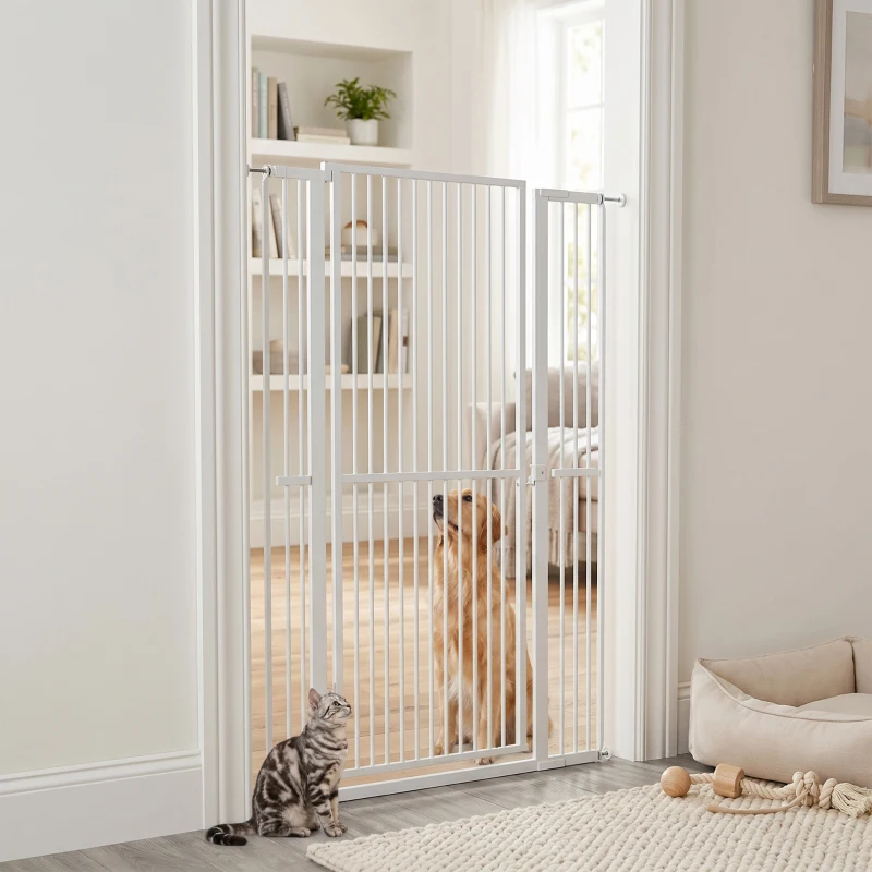 PawHut 59" Extra Tall Cat Gate, 30"-41" Pet Gate with 2.8" and 5.5" Extensions, for Doorway, Hallway, Stairway, White