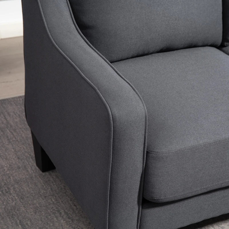 HOMCOM Loveseat Sofa, Modern Couch with Pocket Spring, Linen Upholstered, Thick Padded, Charcoal Grey
