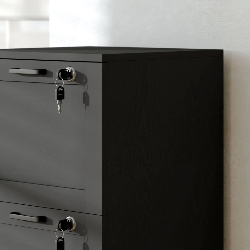 HOMCOM Vertical Filing Cabinet with 3 Drawers, Lock, File Cabinet for Home Office, A4 and Letter Size Files, Black