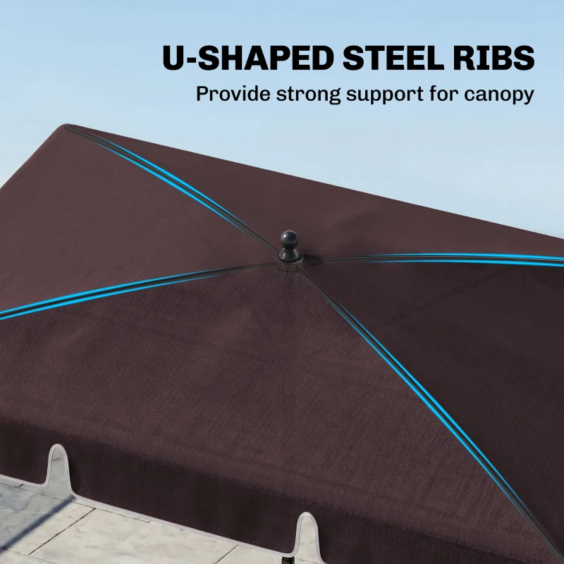 Outsunny 6.5x4ft Rectangle Patio Umbrella Aluminum Tilt Adjustable Garden Parasol Sun Shade Outdoor Canopy Coffee
