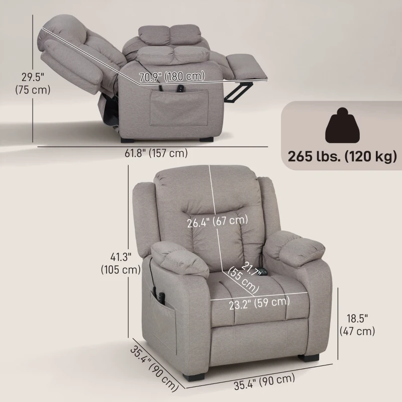 HOMCOM Massage Recliner Chair with Quiet Brushless Motor Pet-Friendly Fabric Power Recliner with 2 Memory Positions Brown