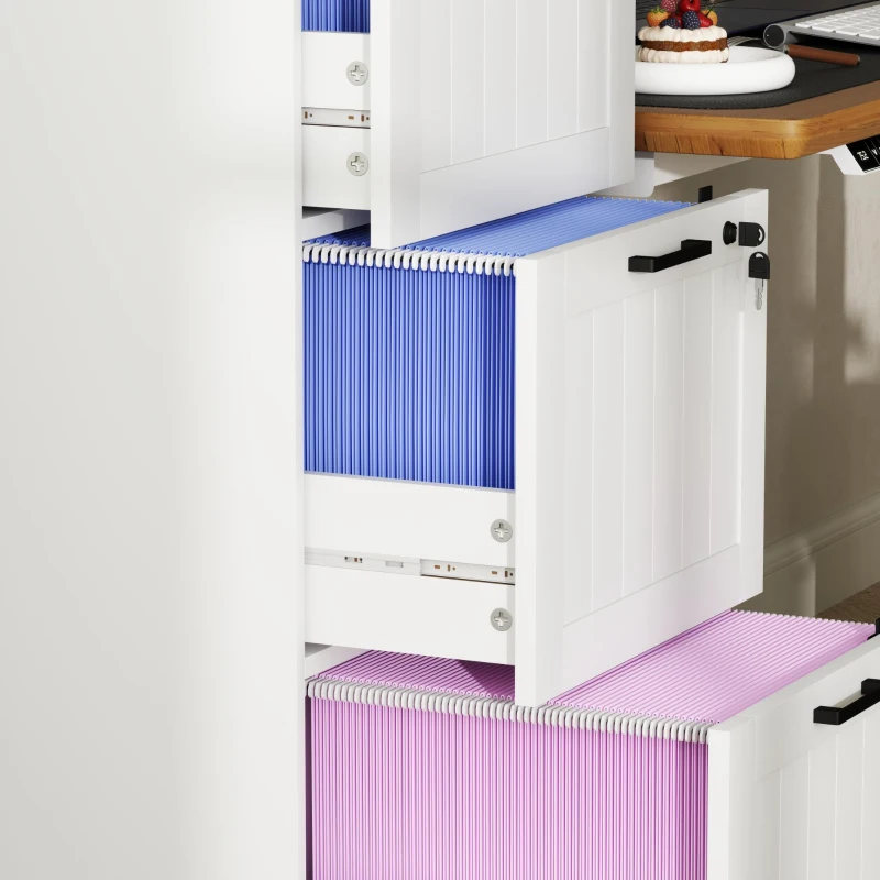 HOMCOM 4 Drawer Filing Cabinet with Lock, Office Storage Cabinet with Adjustable Hanging Bars for A4 Letter Size Files, White